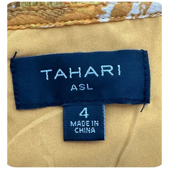 Tahari ASL Lace-Trim BOHO Tiered Split-Neck Dress in Mustard/Ivory Womens Size 4 - Picture 3 of 11
